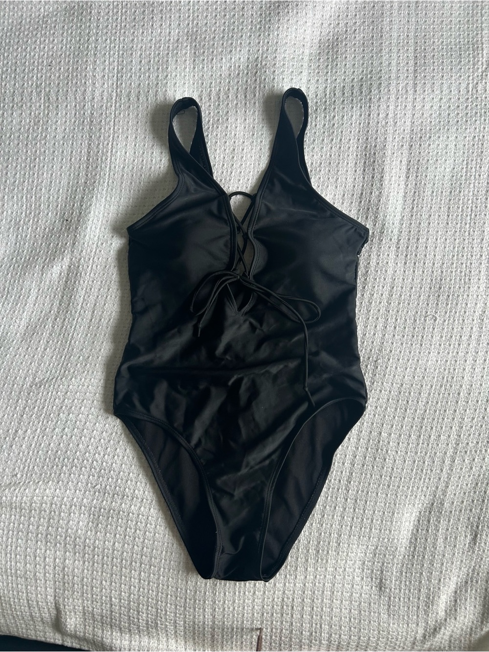 SHEIN Black Lace-Up One-Piece Swimsuit